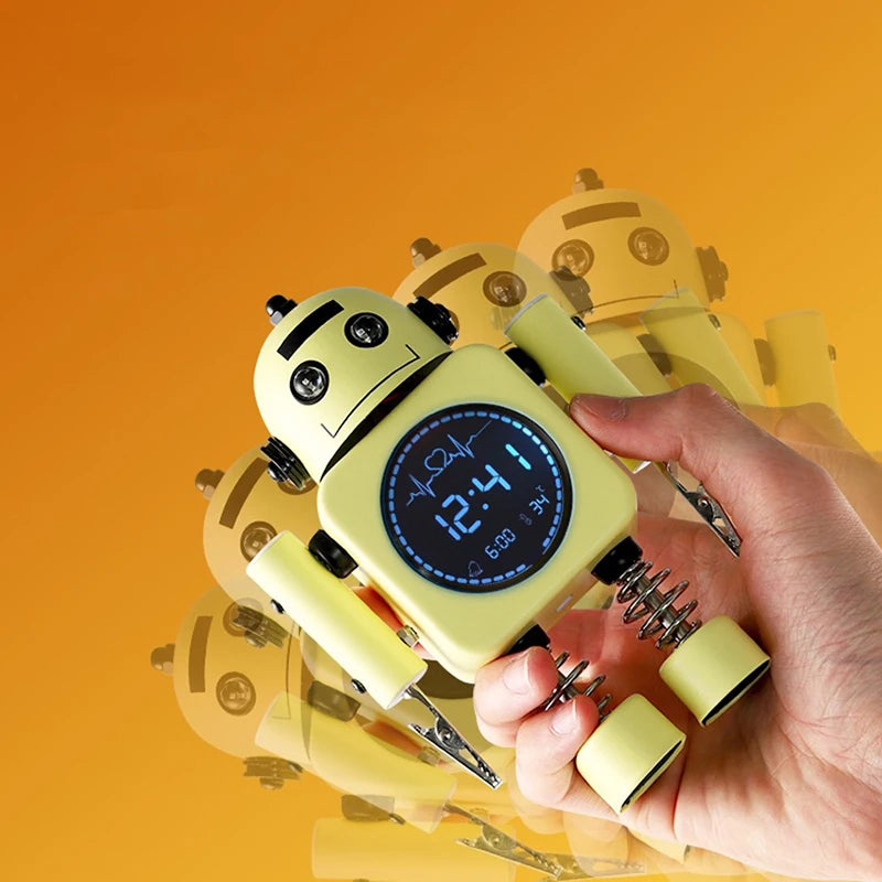 Silent Robot Alarm Clock Non-Ticking Metal  Alarm Clock Wake-up Clock With Flashing Eye Lights And Hand Clip
