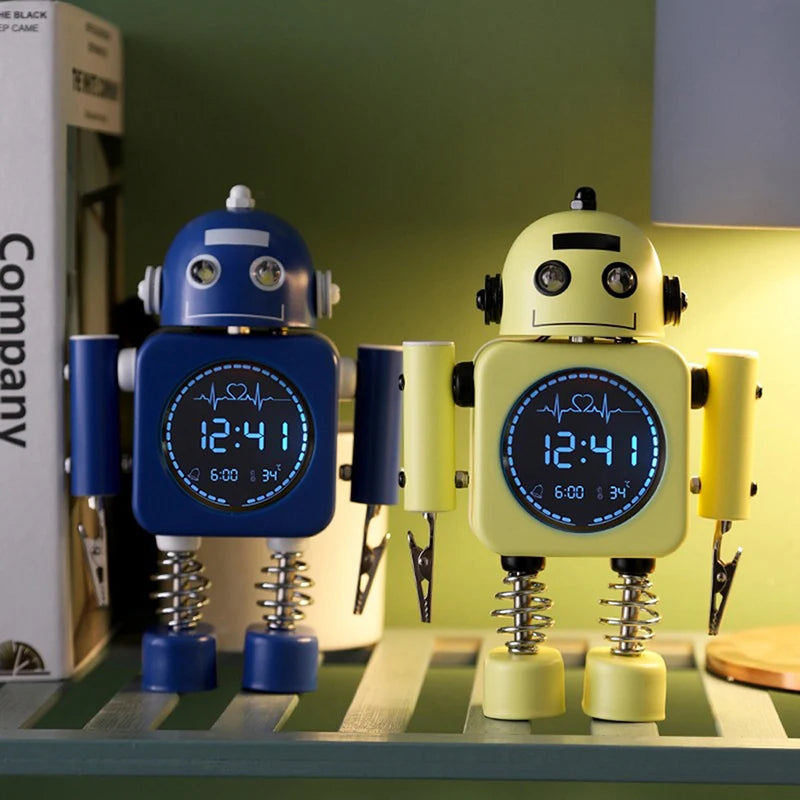 Silent Robot Alarm Clock Non-Ticking Metal  Alarm Clock Wake-up Clock With Flashing Eye Lights And Hand Clip